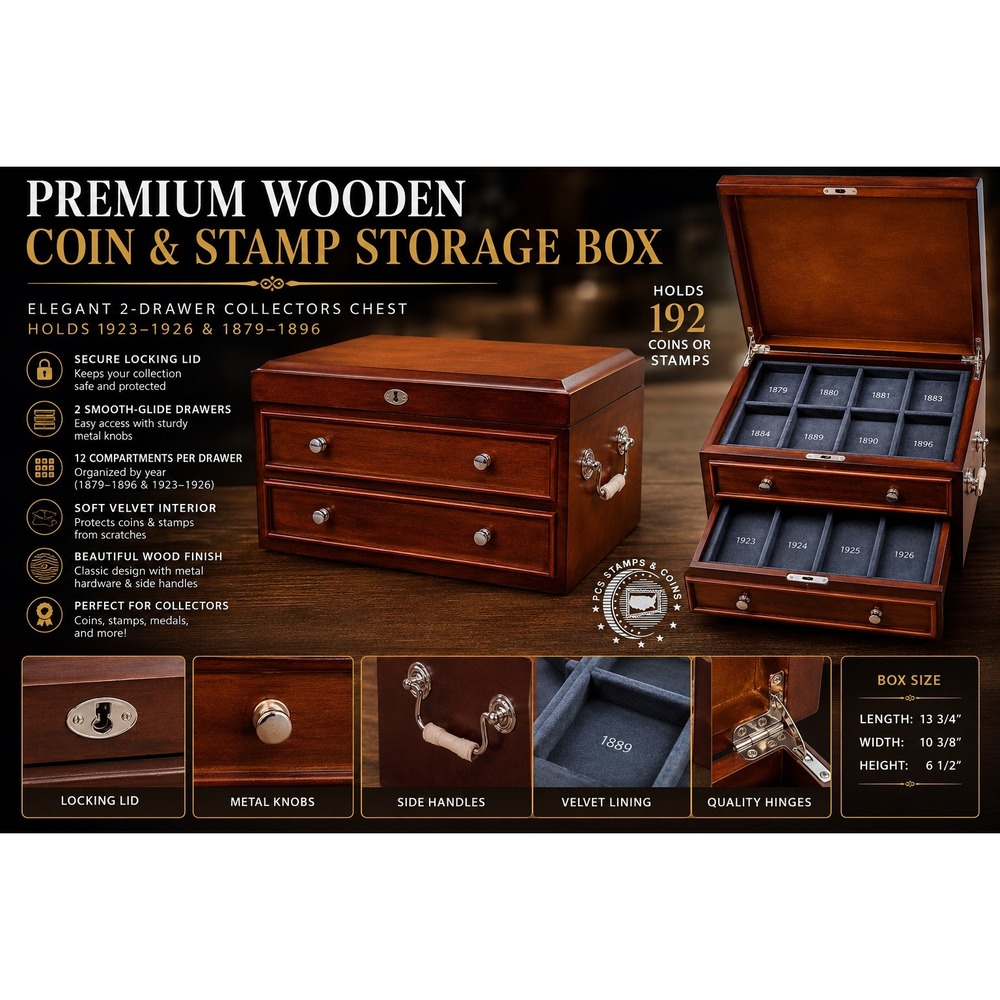 PCS Locking Wooden Coin Storage Cabinet Chest Morgan Peace Dollar Box